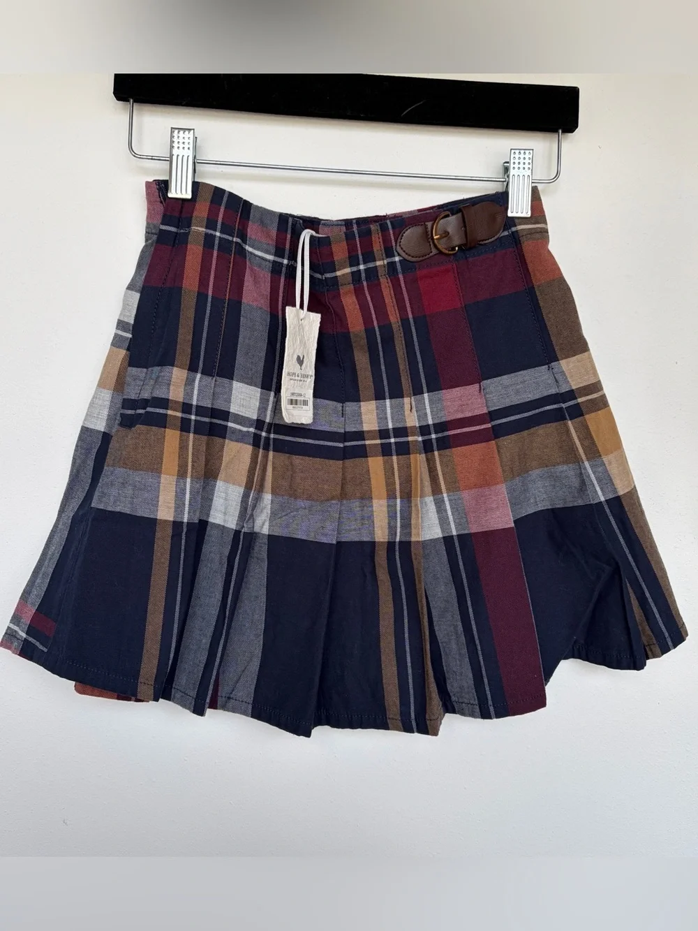 NWT Hope & Henry Adjustable Pleated Plaid Skirt Organic Cotton Girl 12 NEW